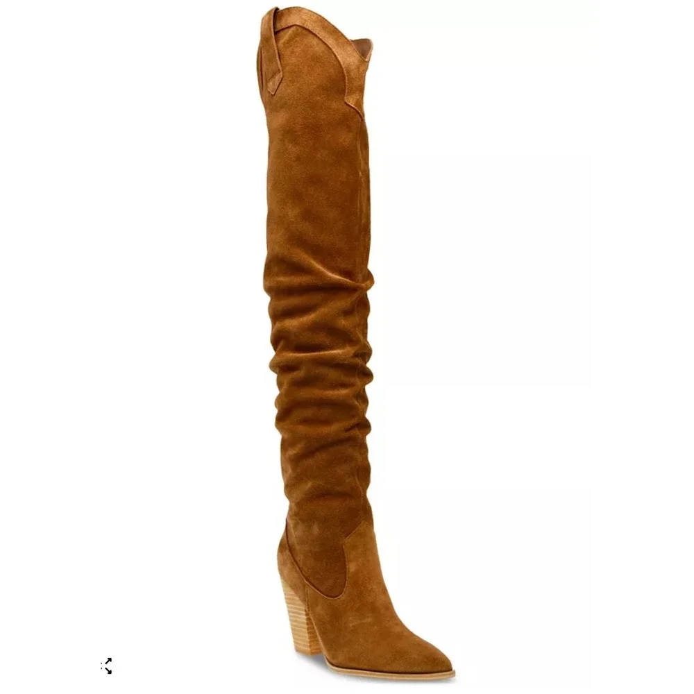Steve Madden Landy Over The Knee Boots Western Block Heel Chestnut Suede 6.5